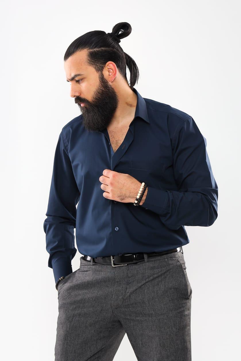 plain suit shirt - Navy